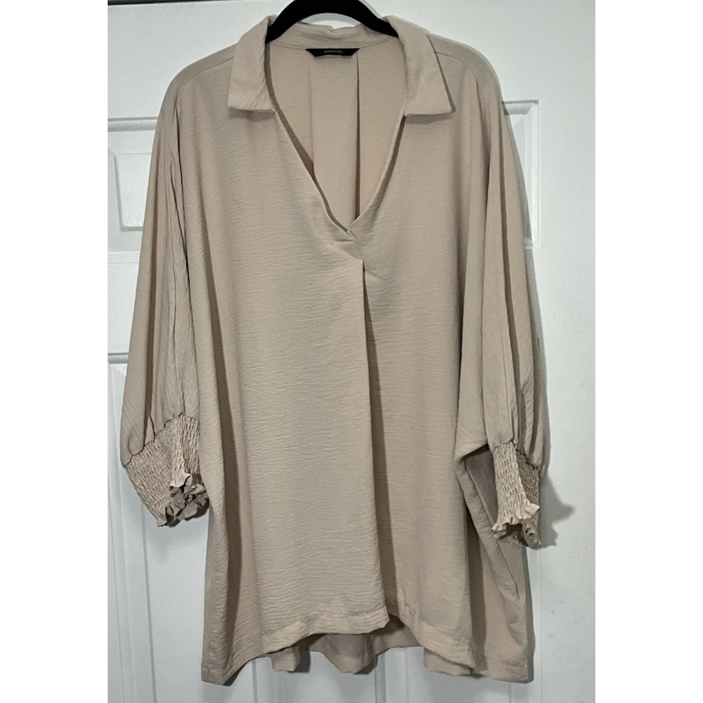DoKoToo 3/4 Ruffle Sleeve Light Cream/Beige Pullover V-Neck XXL Blouse